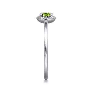 Promise Ring - 14K White Gold Peridot and Diamond Halo Promise Ring
