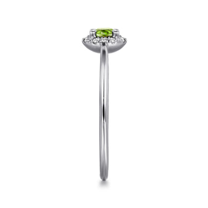 Promise Ring - 14K White Gold Peridot and Diamond Halo Promise Ring