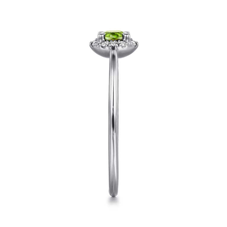 Promise Ring - 14K White Gold Peridot and Diamond Halo Promise Ring - 0.06 ct - Shot 4