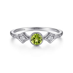 Promise Ring - 14K White Gold Peridot and Diamond Promise Ring