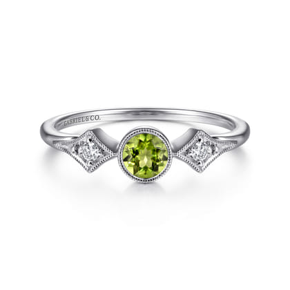 Promise Ring - 14K White Gold Peridot and Diamond Promise Ring