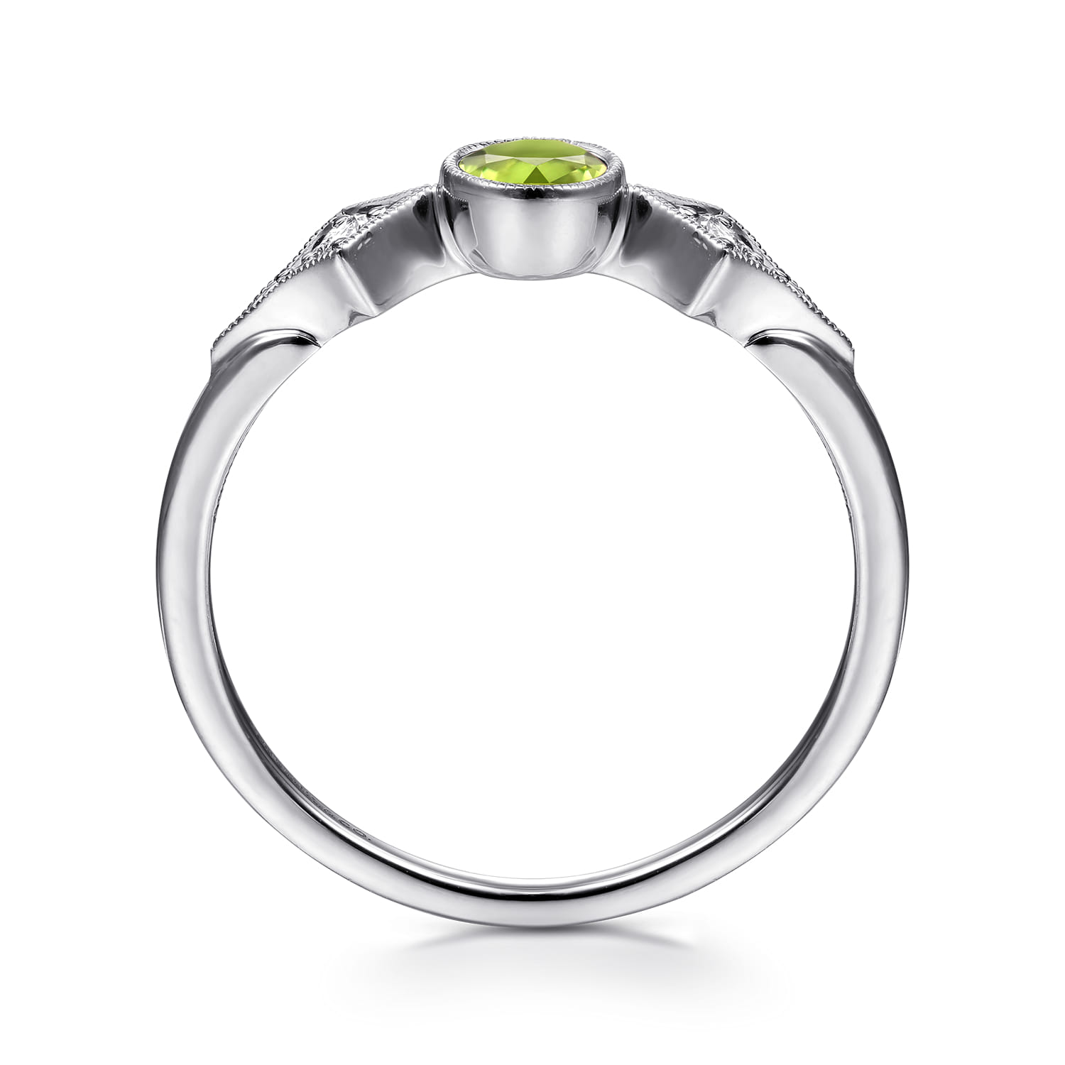 Promise Ring - 14K White Gold Peridot and Diamond Promise Ring - 0.05 ct - Shot 2
