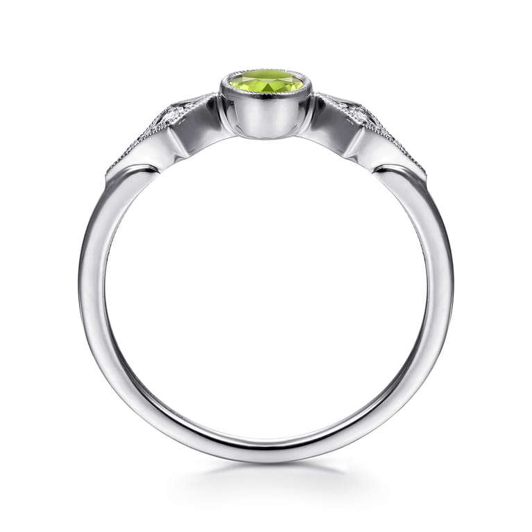 Promise Ring - 14K White Gold Peridot and Diamond Promise Ring - 0.05 ct - Shot 2