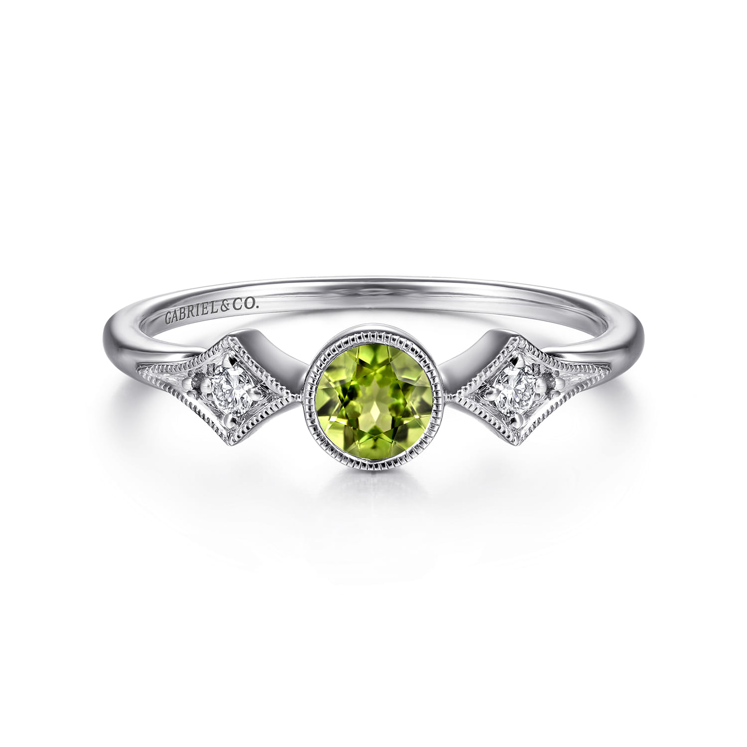 Promise Ring - 14K White Gold Peridot and Diamond Ring