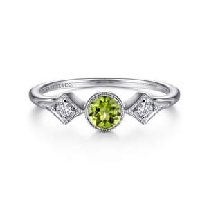 Promise Ring - 14K White Gold Peridot and Diamond Ring