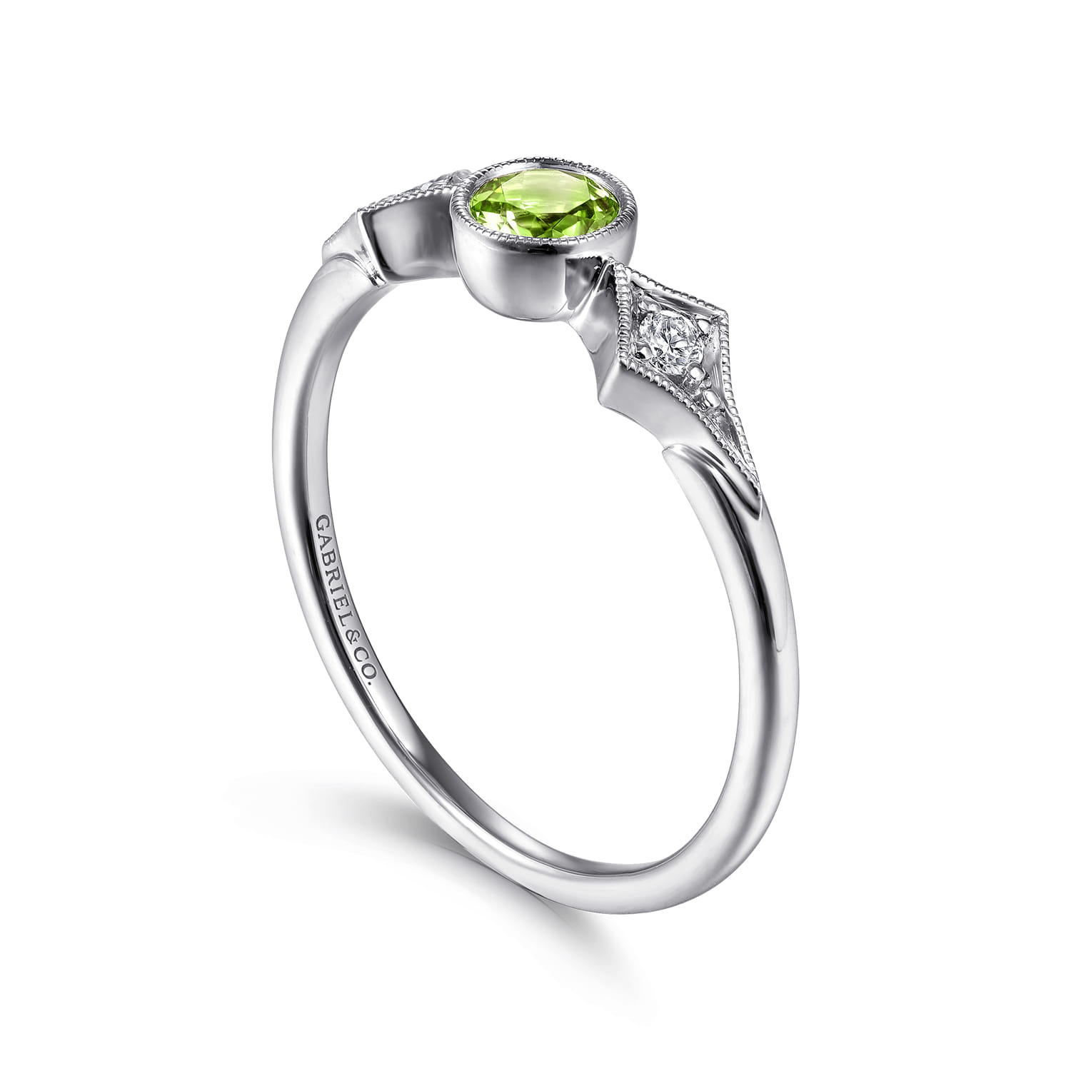 Promise Ring - 14K White Gold Peridot and Diamond Ring