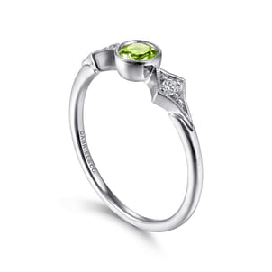 Promise Ring - 14K White Gold Peridot and Diamond Ring