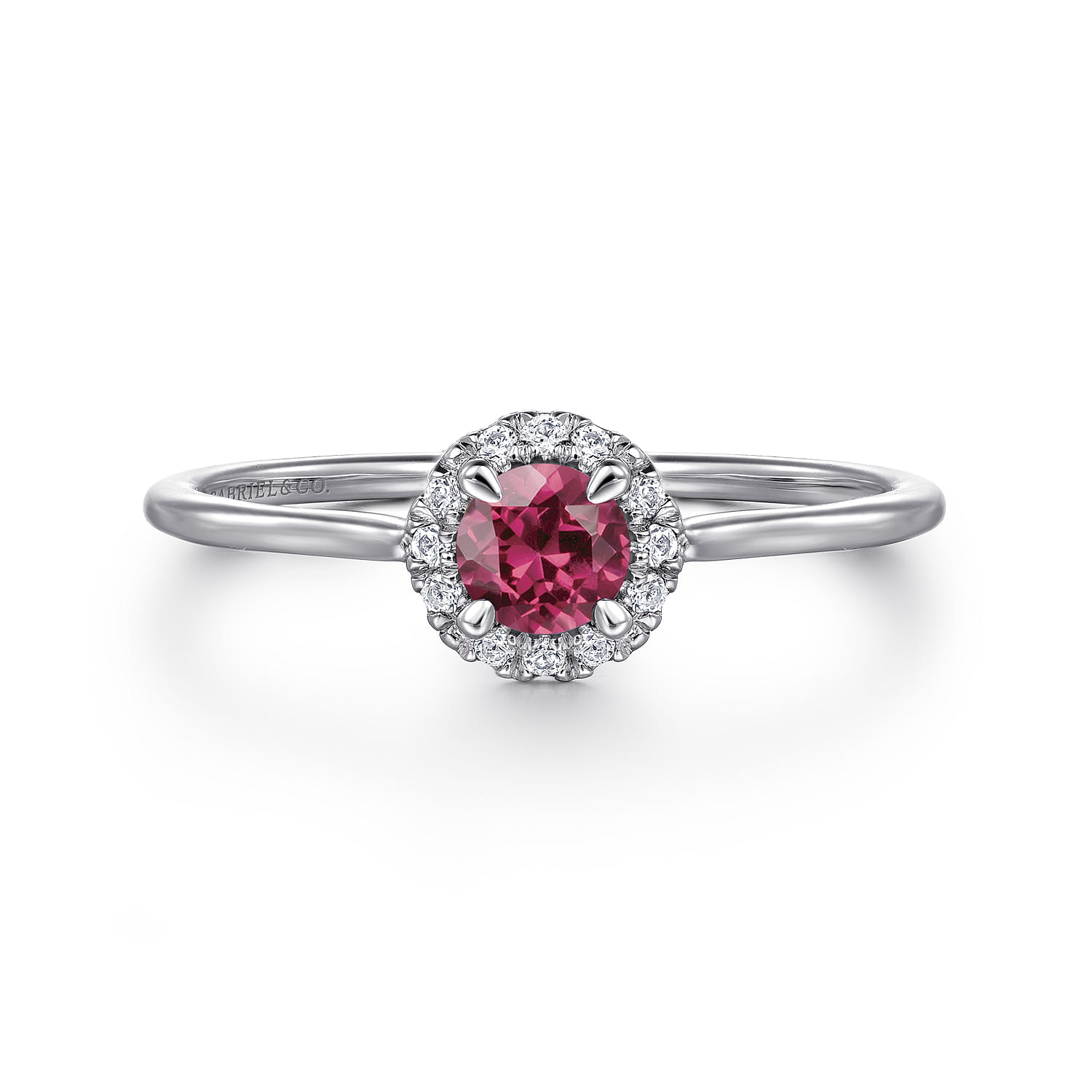 Promise Ring - 14K White Gold Pink Tourmaline and Diamond Halo Promise Ring