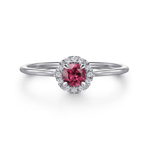 Promise Ring - 14K White Gold Pink Tourmaline and Diamond Halo Promise Ring