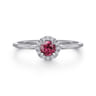 Promise Ring - 14K White Gold Pink Tourmaline and Diamond Halo Promise Ring - 0.06 ct