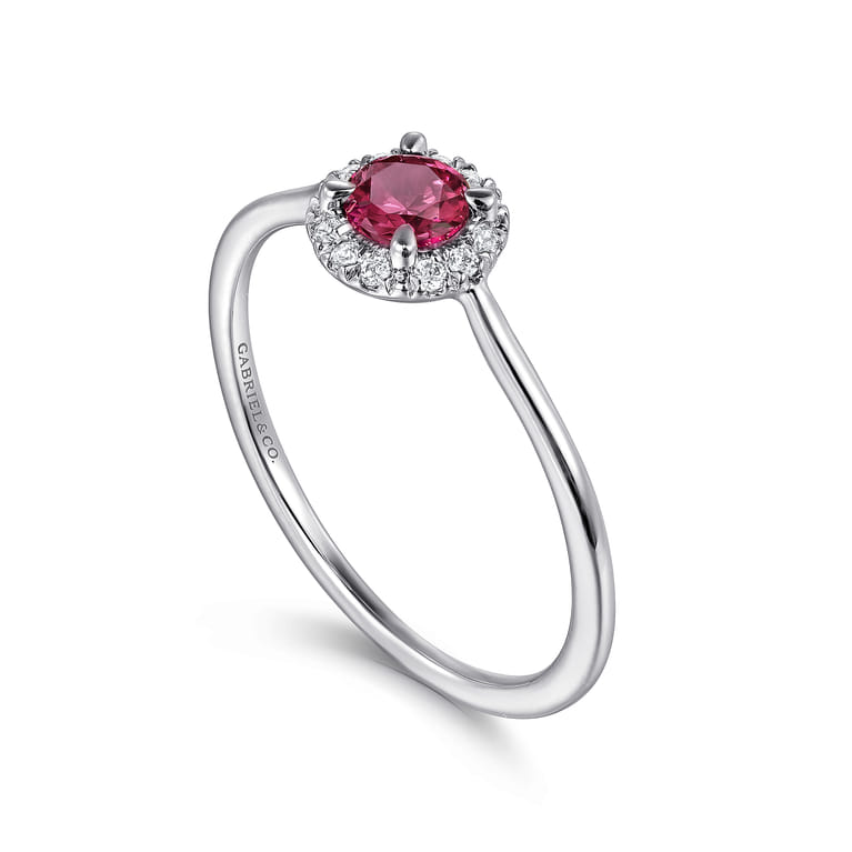 Promise Ring - 14K White Gold Pink Tourmaline and Diamond Halo Promise Ring - 0.06 ct - Shot 3