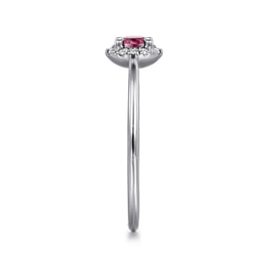 Promise Ring - 14K White Gold Pink Tourmaline and Diamond Halo Promise Ring