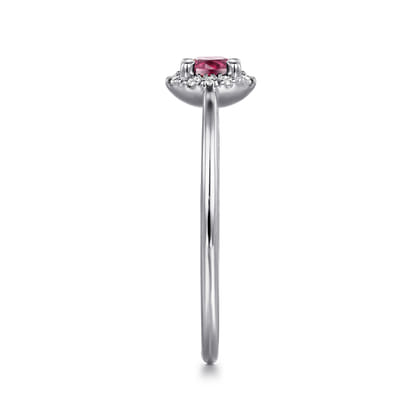 Promise Ring - 14K White Gold Pink Tourmaline and Diamond Halo Promise Ring