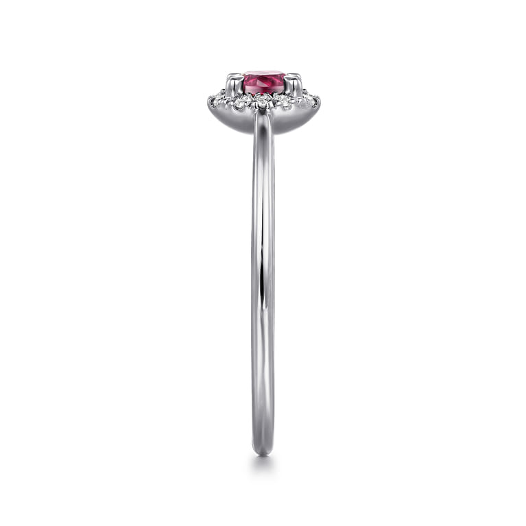 Promise Ring - 14K White Gold Pink Tourmaline and Diamond Halo Promise Ring - 0.06 ct - Shot 4
