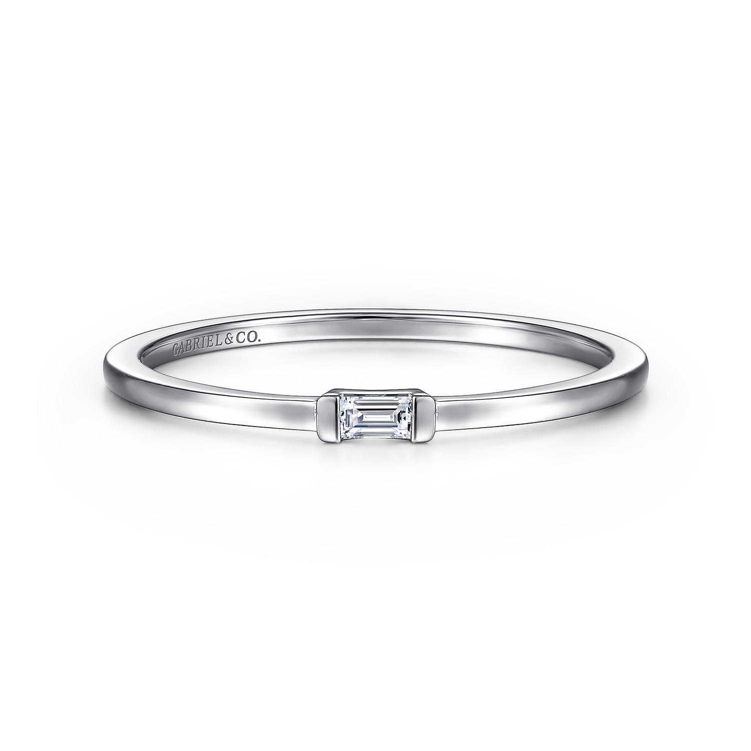 Promise Ring - 14K White Gold Promise Ring with Diamond Baguette - 0.03 ct - Shot 1