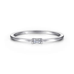 Promise Ring - 14K White Gold Promise Ring with Diamond Baguette