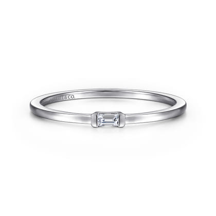 Promise Ring - 14K White Gold Promise Ring with Diamond Baguette