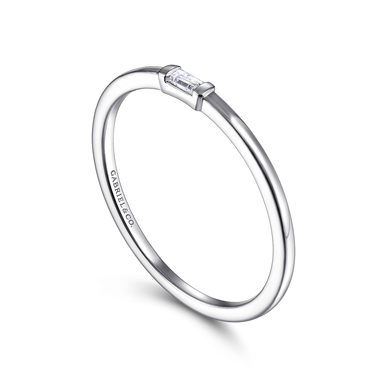 Promise Ring - 14K White Gold Promise Ring with Diamond Baguette - 0.03 ct - Shot 3