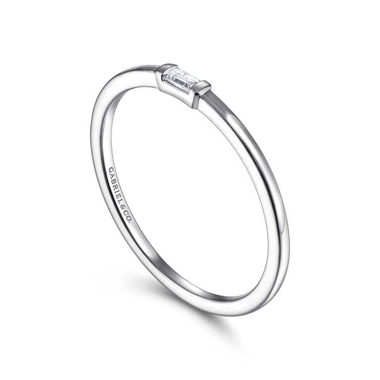 Promise Ring - 14K White Gold Promise Ring with Diamond Baguette - 0.03 ct - Shot 3