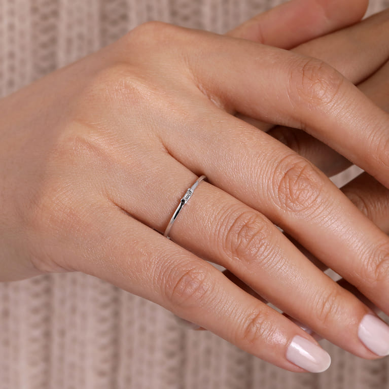 Promise Ring - 14K White Gold Promise Ring with Diamond Baguette - 0.03 ct - Shot 5