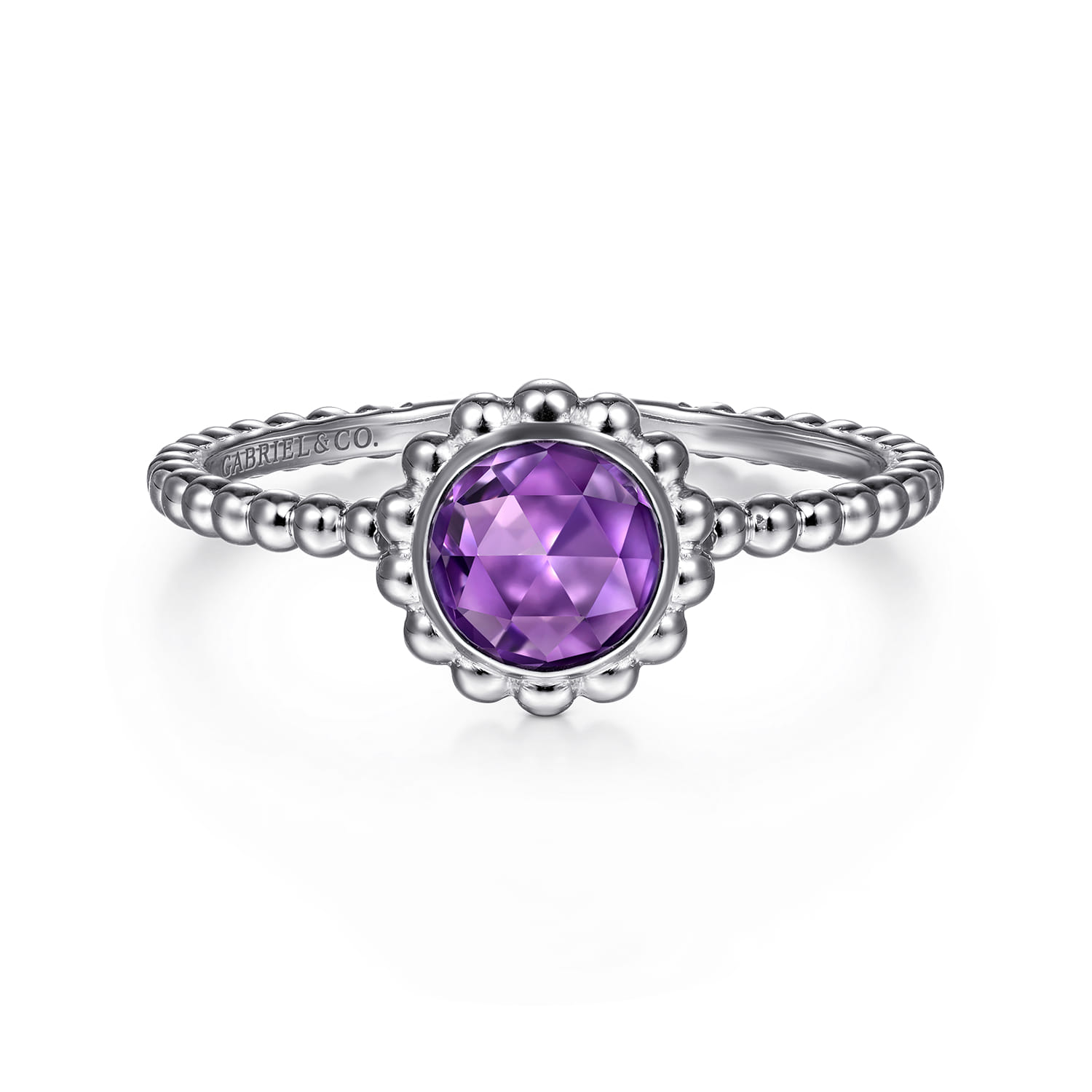 Promise Ring - 14K White Gold Round Amethyst Bujukan Beaded Promise Ring - Shot 1