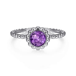 Promise Ring - 14K White Gold Round Amethyst Bujukan Beaded Promise Ring