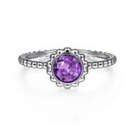 Promise Ring - 14K White Gold Round Amethyst Bujukan Beaded Promise Ring