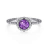 Promise Ring - 14K White Gold Round Amethyst Bujukan Beaded Promise Ring