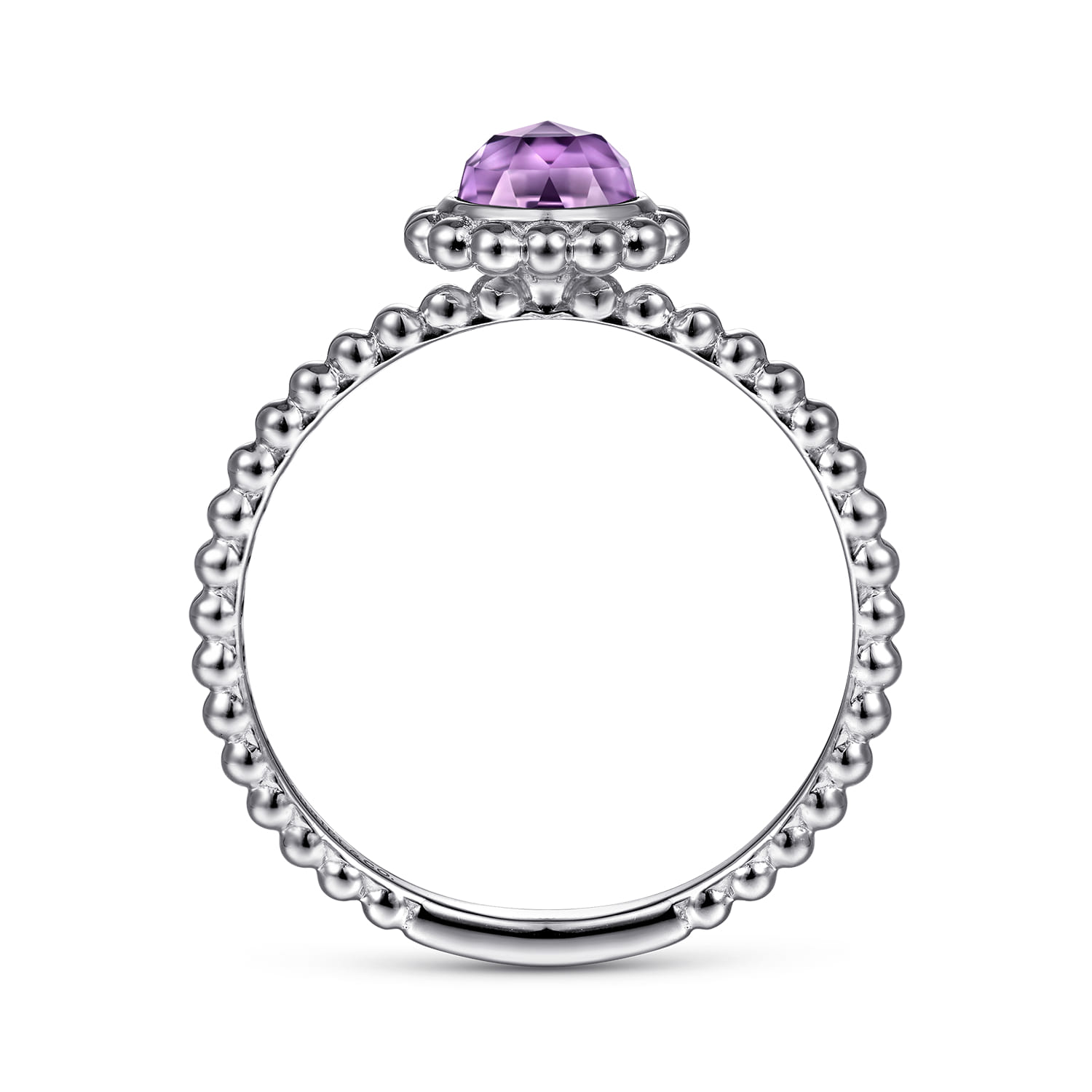Promise Ring - 14K White Gold Round Amethyst Bujukan Beaded Promise Ring - Shot 2