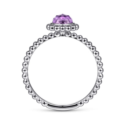 Promise Ring - 14K White Gold Round Amethyst Bujukan Beaded Promise Ring