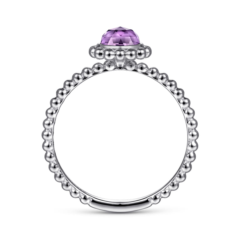 Promise Ring - 14K White Gold Round Amethyst Bujukan Beaded Promise Ring - Shot 2