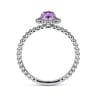 Promise Ring - 14K White Gold Round Amethyst Bujukan Beaded Promise Ring