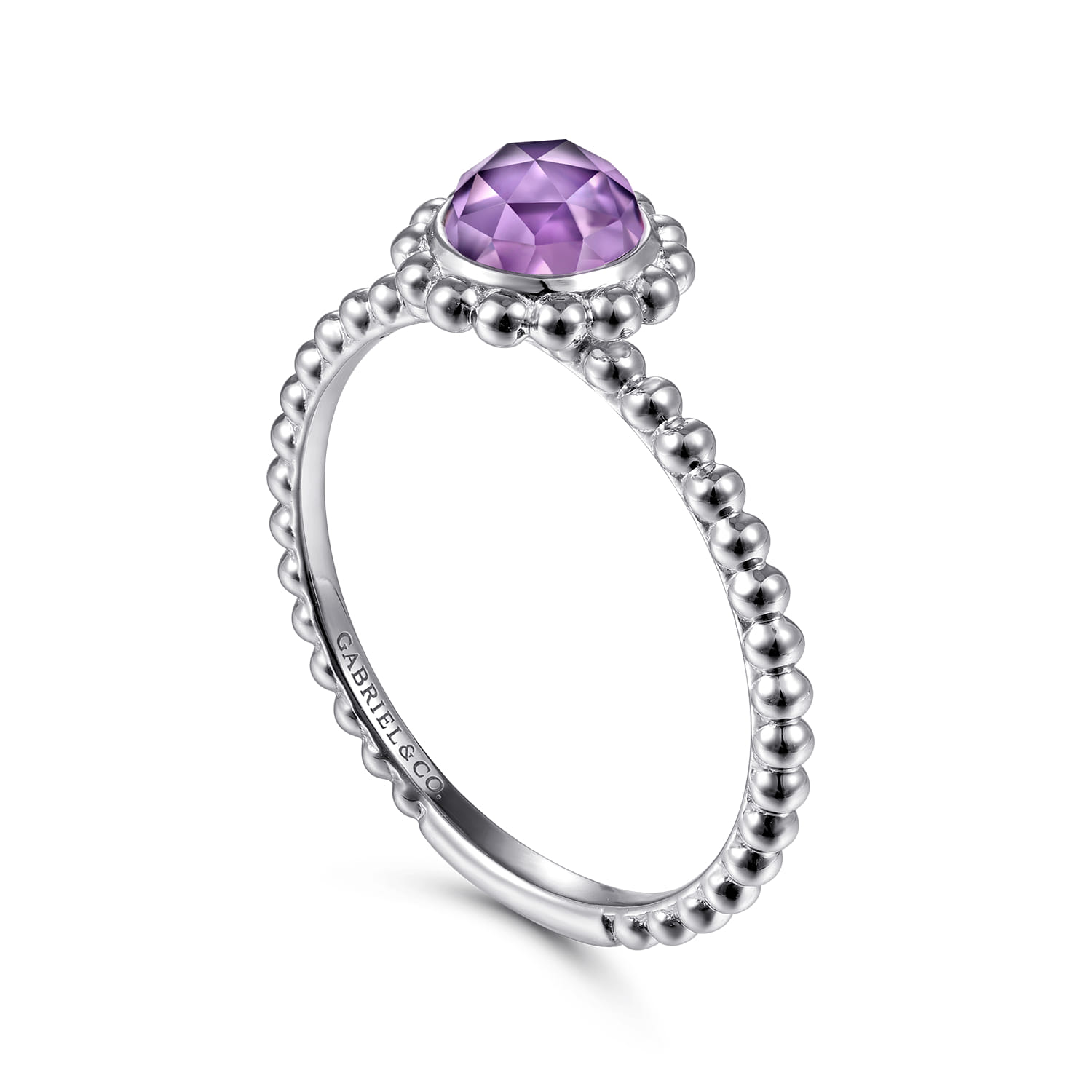 Promise Ring - 14K White Gold Round Amethyst Bujukan Beaded Promise Ring - Shot 3