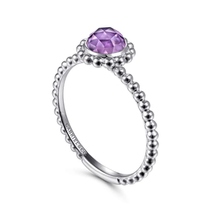 Promise Ring - 14K White Gold Round Amethyst Bujukan Beaded Promise Ring