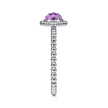 Promise Ring - 14K White Gold Round Amethyst Bujukan Beaded Promise Ring