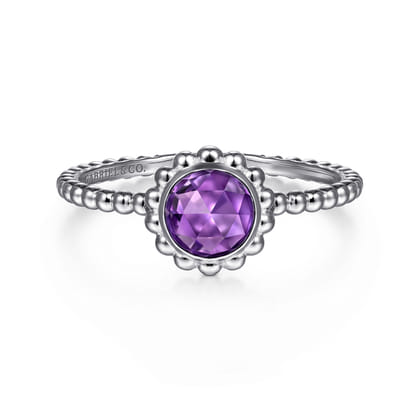 Promise Ring - 14K White Gold Round Amethyst Bujukan Beaded Ring