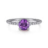 Promise Ring - 14K White Gold Round Amethyst and Diamond Bujukan Promise Ring - 0.02 ct