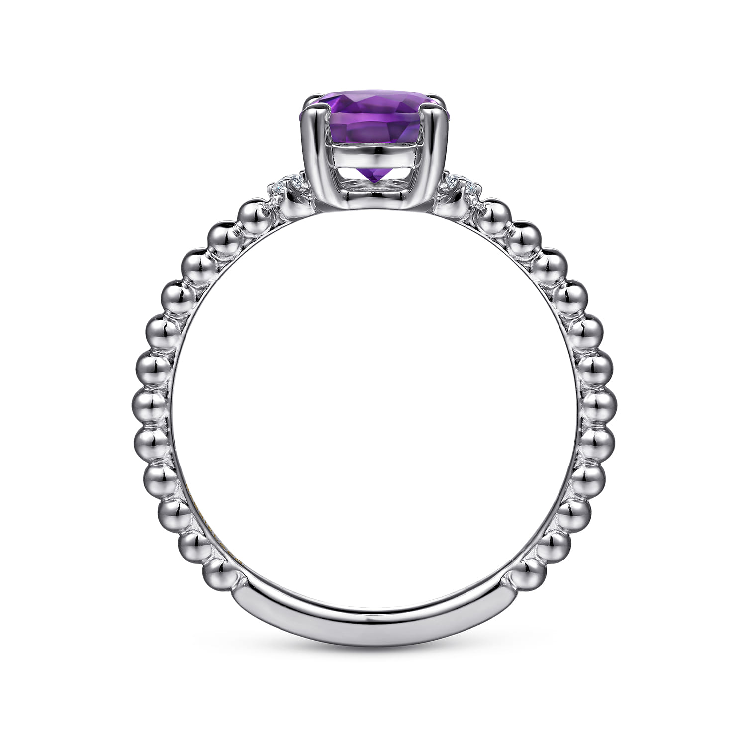 Promise Ring - 14K White Gold Round Amethyst and Diamond Bujukan Promise Ring - 0.02 ct - Shot 2