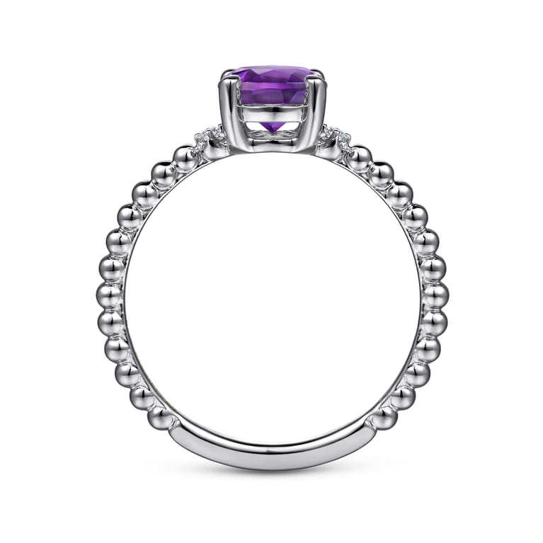 Promise Ring - 14K White Gold Round Amethyst and Diamond Bujukan Promise Ring - 0.02 ct - Shot 2