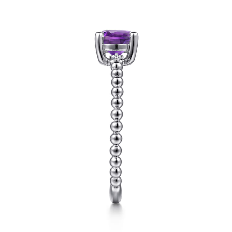Promise Ring - 14K White Gold Round Amethyst and Diamond Bujukan Promise Ring - 0.02 ct - Shot 4