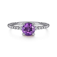 Promise Ring - 14K White Gold Round Amethyst and Diamond Bujukan Ring