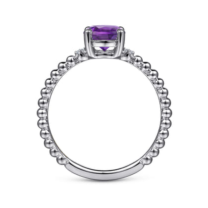 Promise Ring - 14K White Gold Round Amethyst and Diamond Bujukan Ring