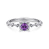 Promise Ring - 14K White Gold Round Amethyst and Diamond Halo Promise Ring - 0.12 ct