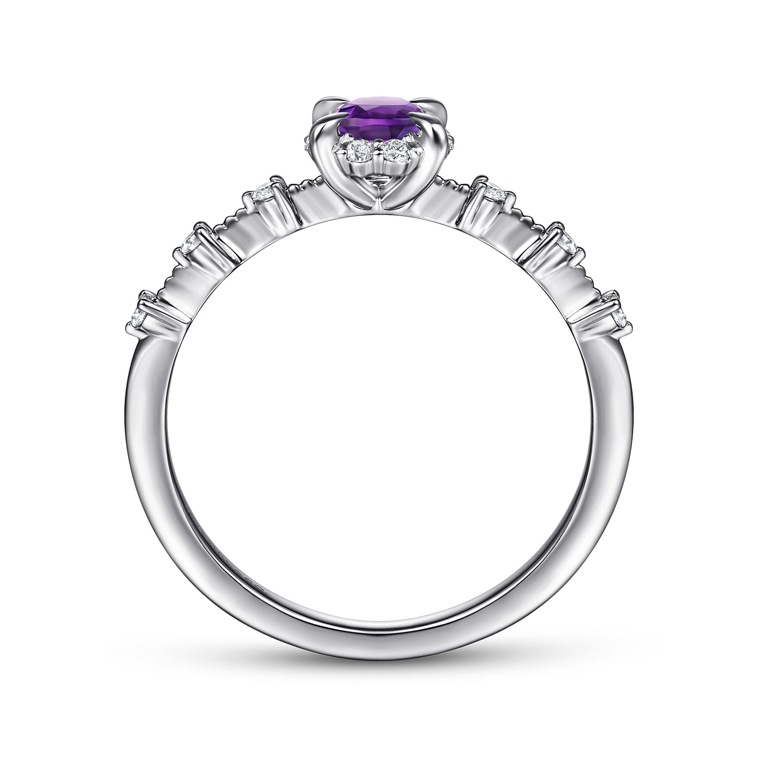 Promise Ring - 14K White Gold Round Amethyst and Diamond Halo Promise Ring - 0.12 ct - Shot 2