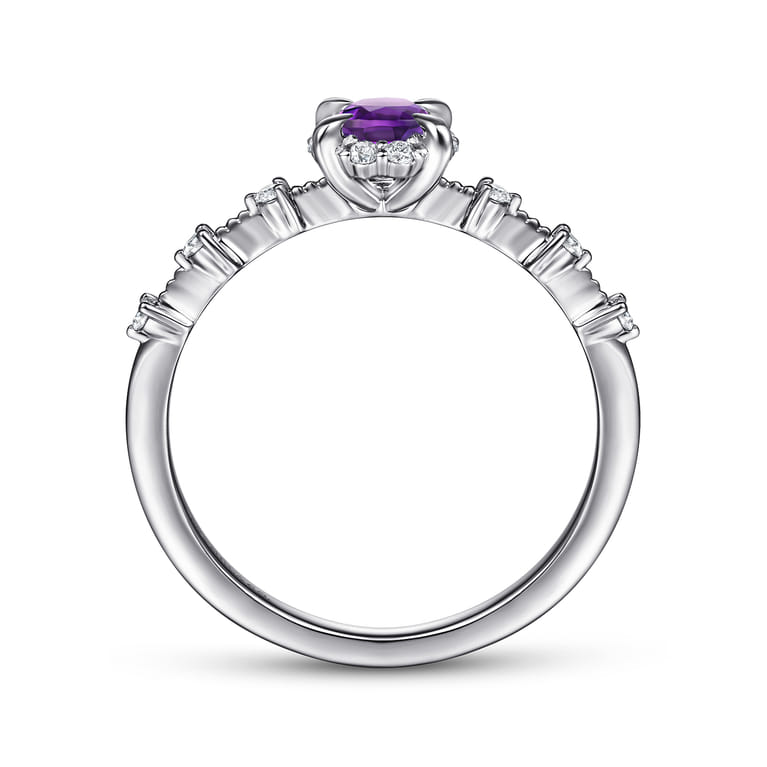 Promise Ring - 14K White Gold Round Amethyst and Diamond Halo Promise Ring - 0.12 ct - Shot 2