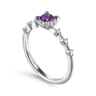 Promise Ring - 14K White Gold Round Amethyst and Diamond Halo Promise Ring - 0.12 ct