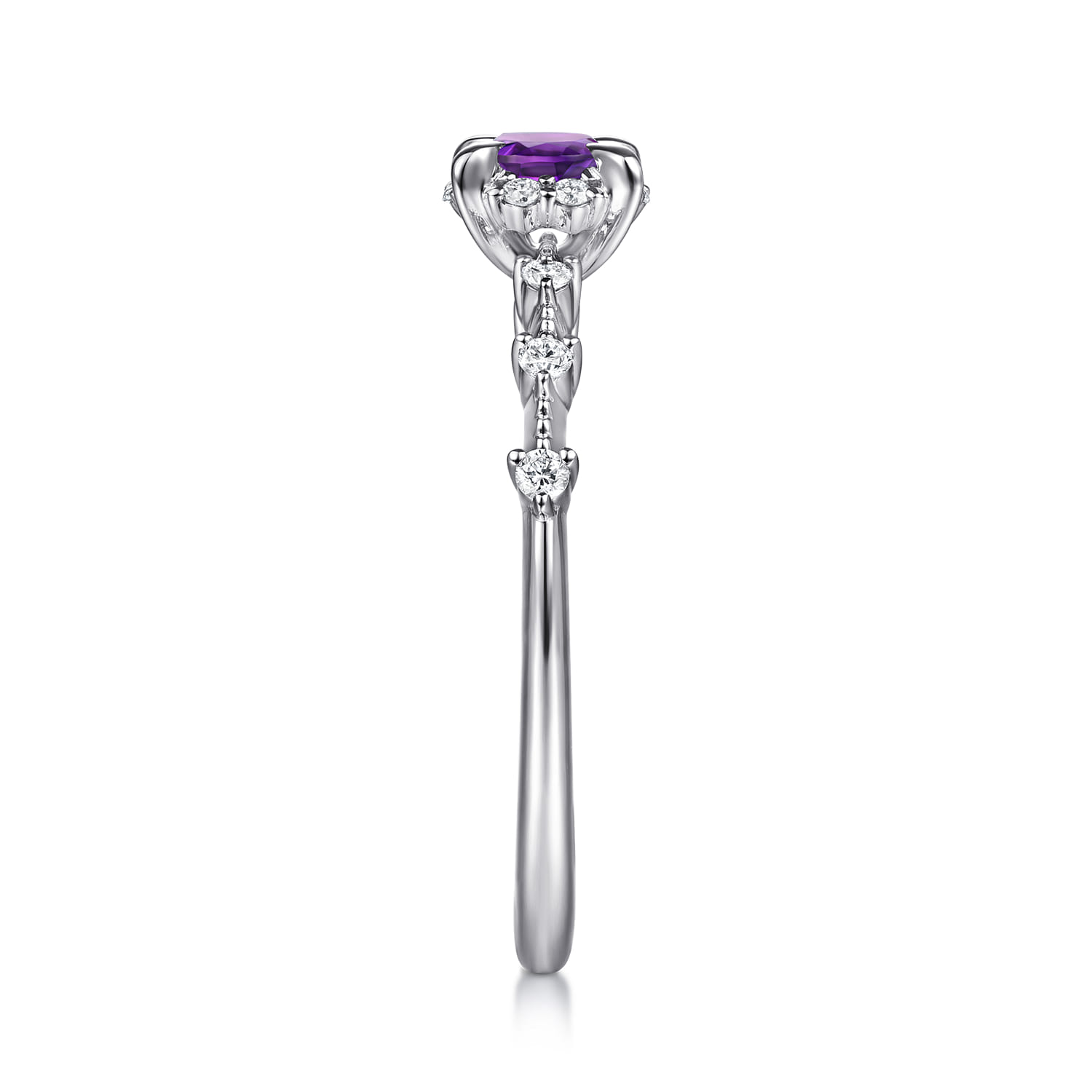 Promise Ring - 14K White Gold Round Amethyst and Diamond Halo Promise Ring - 0.12 ct - Shot 4