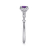 Promise Ring - 14K White Gold Round Amethyst and Diamond Halo Promise Ring - 0.12 ct