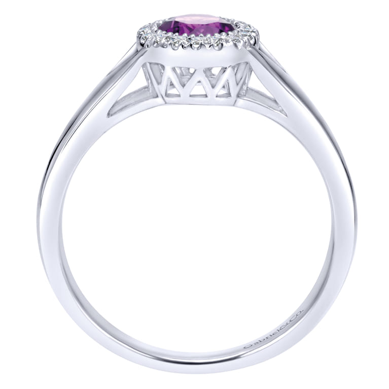 Promise Ring - 14K White Gold Round Amethyst and Diamond Halo Promise Ring - 0.06 ct - Shot 2