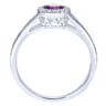 Promise Ring - 14K White Gold Round Amethyst and Diamond Halo Promise Ring - 0.06 ct